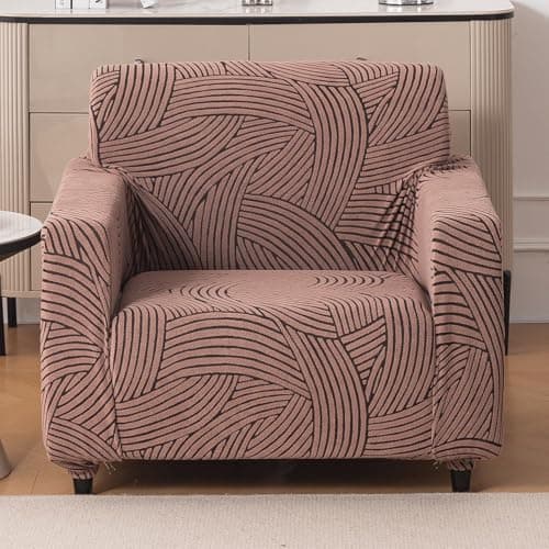 HOKIPO 'WaveLine Series' 180 GSM Jacquard Sofa Cover 1 Seater Fully Covered, Rust Brown (AR-5911-D5)