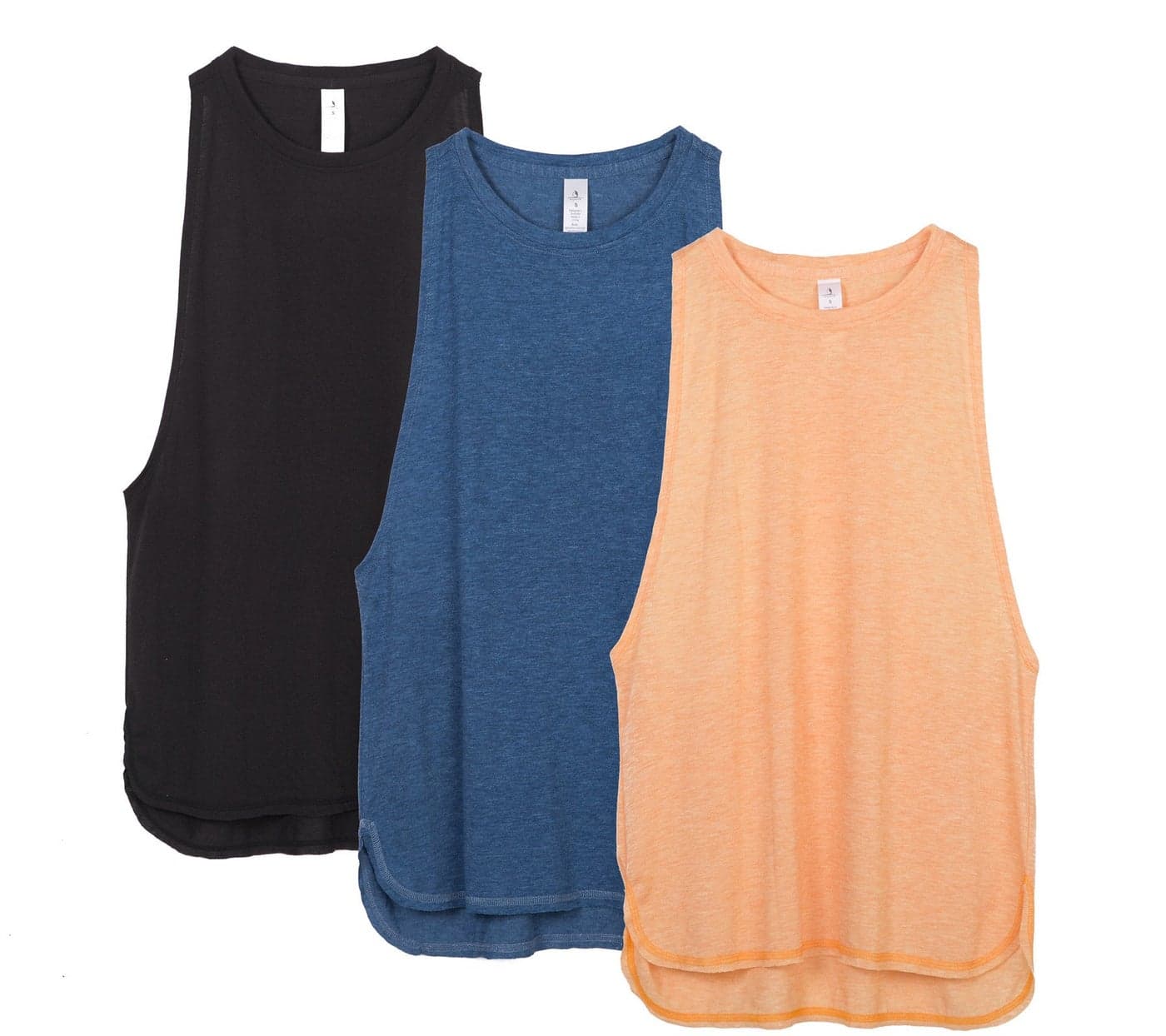 icyzone Workout Tank Tops for Women - Running Muscle Tank Sport Exercise Gym Yoga Tops Athletic Shirts(Pack of 3) (S, Black/Denim/Pumpkin)