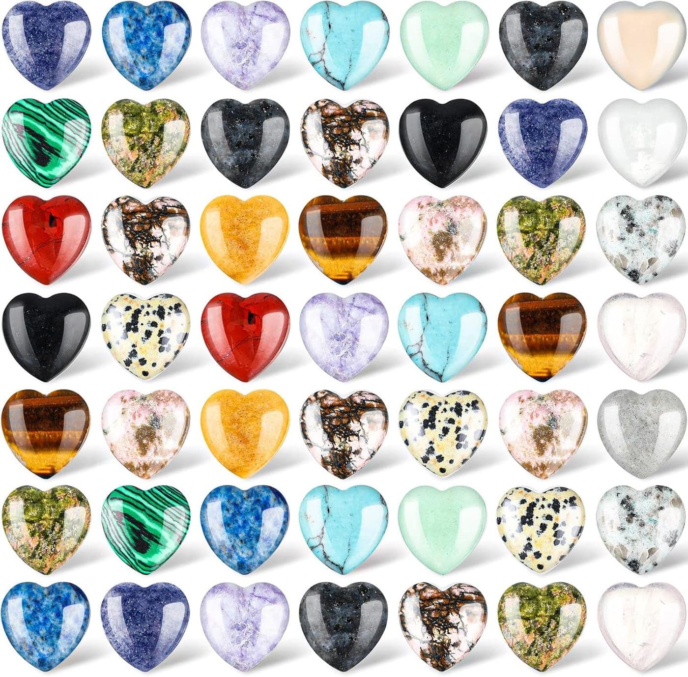 Nuenen 72 Pcs Natural Heart Shaped Crystal Stone 0.8'' Worry Stone Bulk Heart Palm Pocket Healing Carved Love Mini Gemstone Decor for Valentines Witchcraft Meditation(Classic Style)