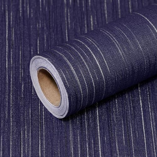 Qianglive Navy Blue Grasscloth Peel and Stick Wallpaper - 15.7"x120" Vintage Wallpaper Removable Waterproof for Room Walls, Cabinets, Furniture, Drawers, Desk