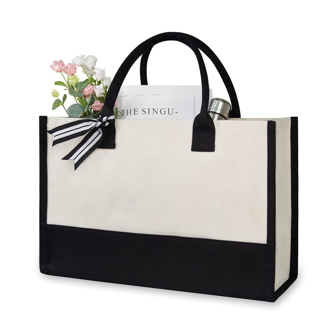 TOPDesign Classic White Black Cotton Canvas Tote Bag DIY Your Creativ Designs Blank
