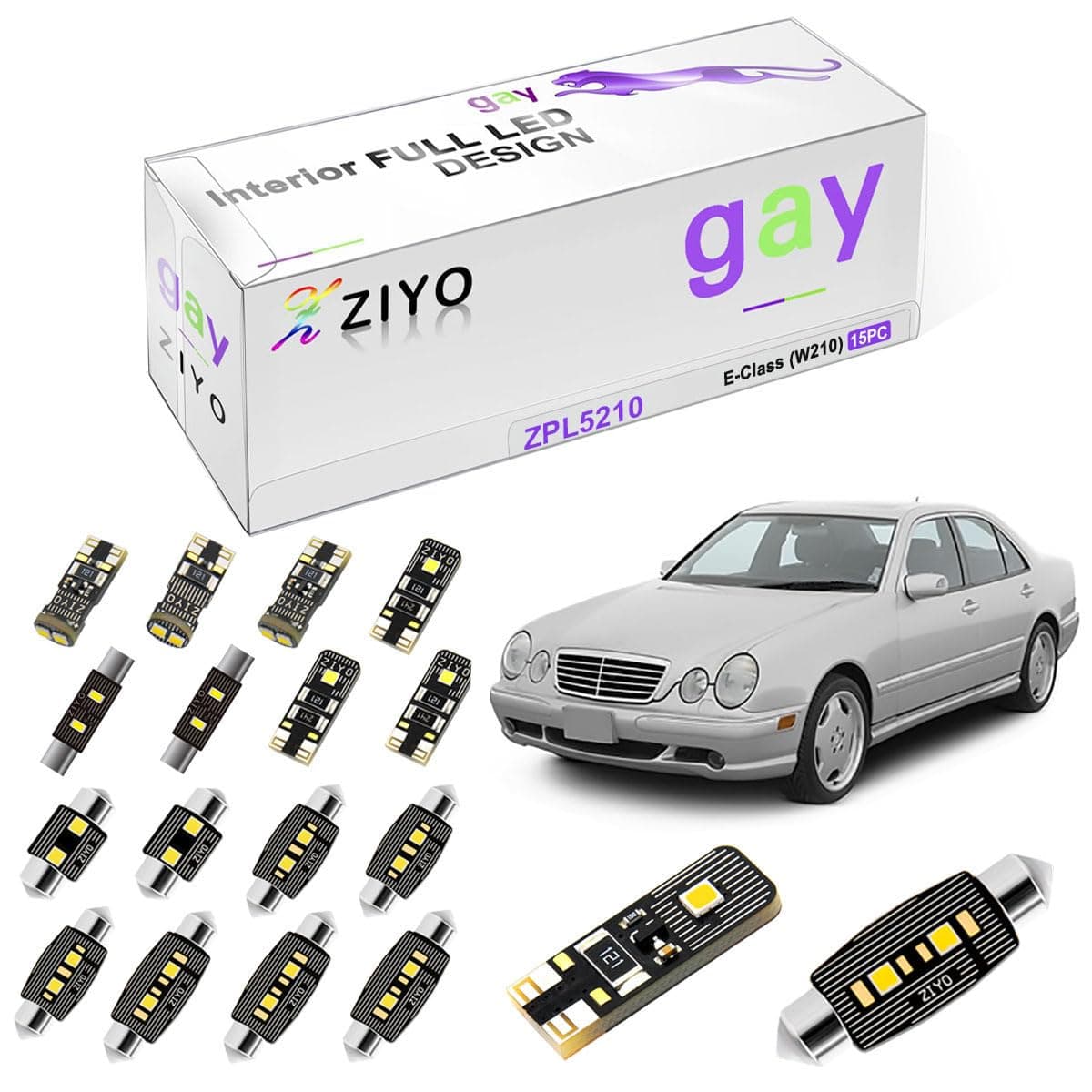 ZIYO LED Interior Light Kit Replacement for Mercedes Benz W210 W211 W212 E Class 19952016 License Plate Light Bulbs White Dome Lights Upgrade Error Free W210 EClass 19952002 15 Bulbs
