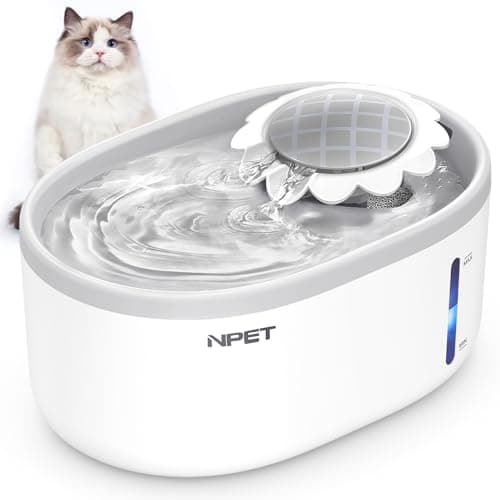 NPET Cat Water Fountain with Visible Water Level Window, White Grey 2L/67oz Automatic Pet Water Fountain with Quiet Pump, Dog Water Dispenser for Drinking (Regular)