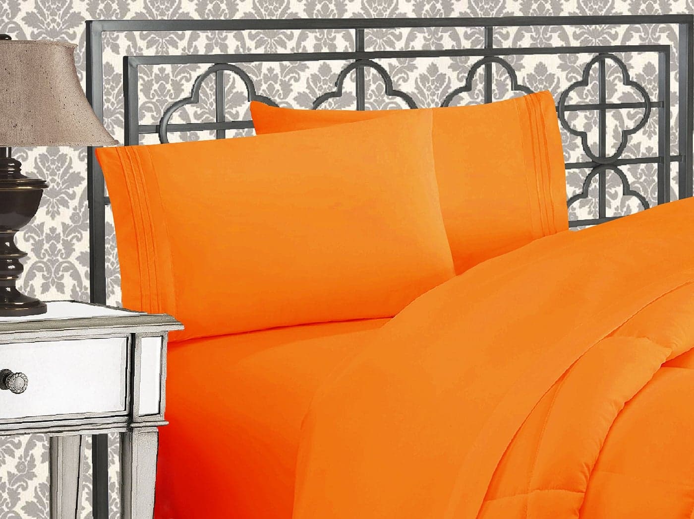 Elegant Comfort 1500 Premier Hotel Quality 4Piece Bed Sheet Sets Deep Pockets Luxurious Wrinkle Free Fade Resistant Full Elite Orange