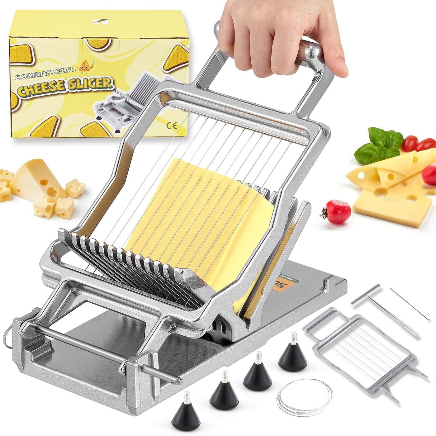 Huanyu Cheese Slicer Commercial Block Cheeses Cutter Board with 316 Stainless Steel Wire Aluminum Alloy Body 3/8 IN&3/4 IN Removable Butter Cutting Blade Replaceable