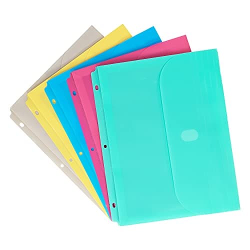 C-Line Super Heavyweight Poly Binder Pocket with Hook & Loop Closure, Side Loading, 1-Inch Gusset, 1 Pocket, Color May Vary (58730), Multicolored, Letter Size, 1-Count