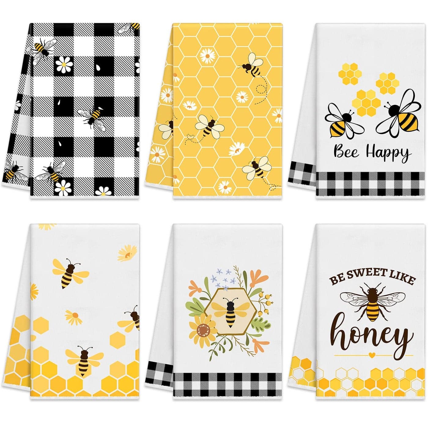 Oudain 6 Pcs Bee Kitchen Towels Honey Bee Kitchen Decor 158 x 236 Inches Dish Hand Tea Towels for Bathroom Home Housewarming Gifts