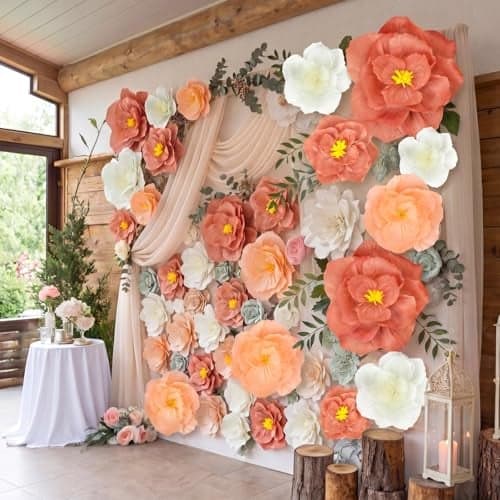 Humyoun Giant Paper Flowers Artificial Large Paper Flower Decoration for Handcrafted Wall Backdrop Christmas Mexican Wedding Graduation Bridal Shower Birth Party SuppliesPink White18 Pcs