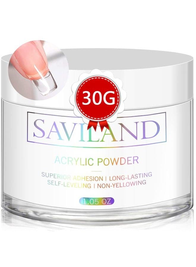 SAVILAND Clear Acrylic Powder - 30g Professional Acrylic Nail Powder for Acrylic Nails Extension, 3D Nail Art Polymer Powder, No Need Nail Lamp