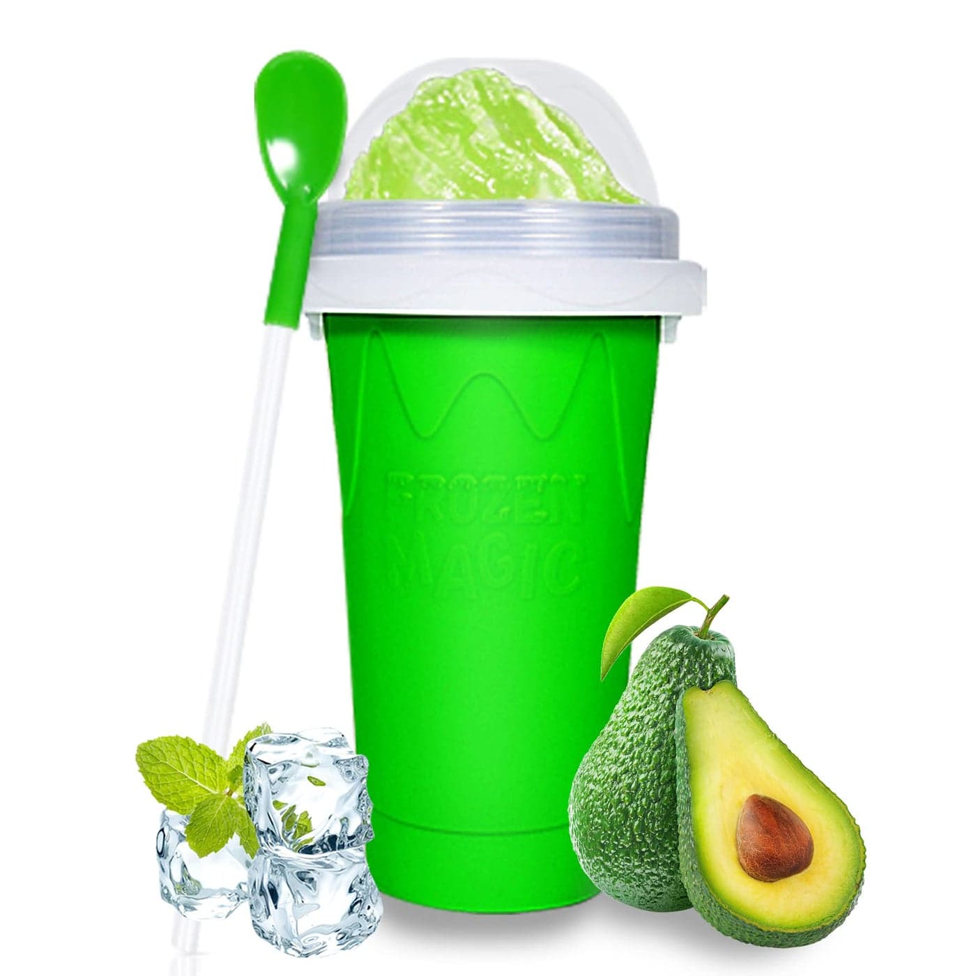 Color Land Slushy Cup TIK TOK Slushie Maker Cup Frozen Magic Squeeze Cup Ice Cream Maker Cup Cool Stuff Trending Tiktok Items Homemade DIY Cool Gadgets with Lid Straw GREEN