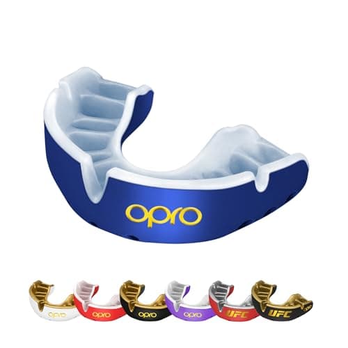 OPRO Gold Level Moldable Mouth Guard Premium Fit (Dark Blue/Pearl) Adult & Kids Boxing Mouthguard for MMA & Impact Sports, Easy Self-Fit Mouth Guard for Sports, Football & Hockey - Includes Case