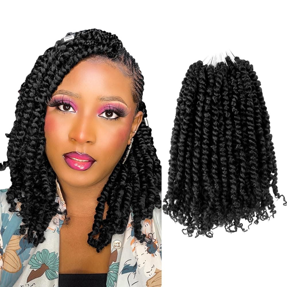 BOHOBABE Passion Twist Crochet Hair 12 Inch Short Pre looped Passion Twist Hair Pre twisted Crochet Braiding Hair 8 Packs Natural Black Women Braids 1B
