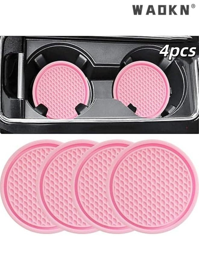 Car Cup Coaster , 4PCS Universal Auto Non-Slip Cup Holder Embedded in Ornaments Silicone Coaster , Car Interior Accessories Sets , Fashionable and versatile , PVC material , Soft, wear-resistant and dirt resistant , pink.
