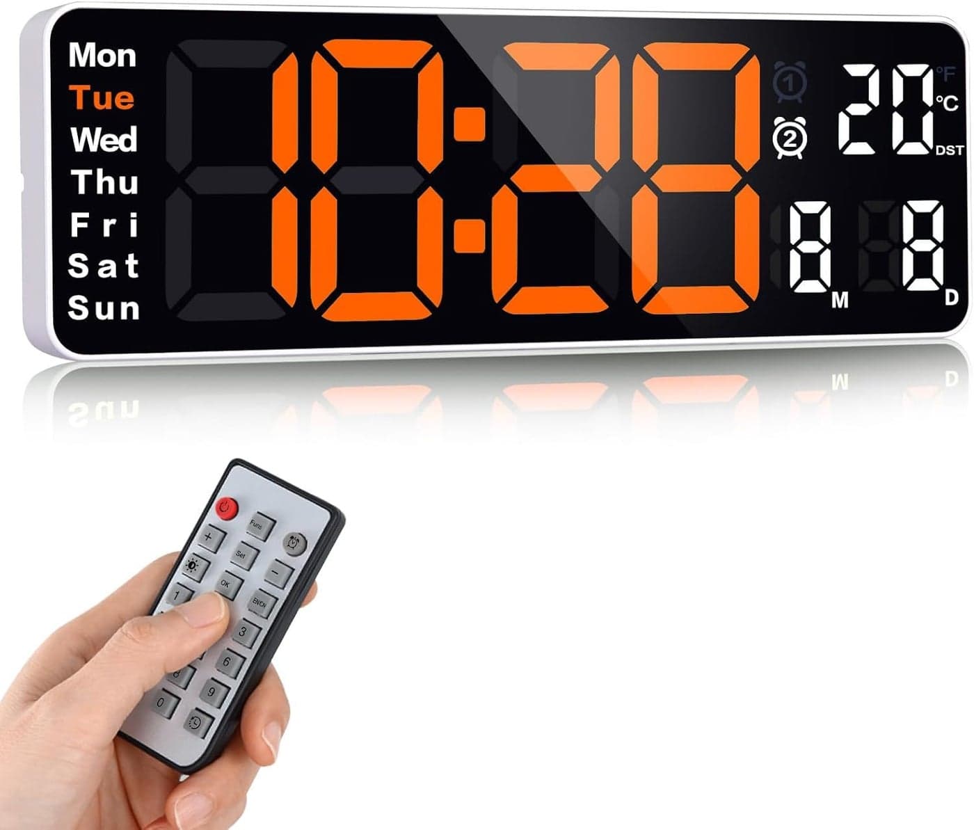 BluBasket 1 Pc Silent Digital Wall Clock Large Display 162 Inch with Date Week Temperature LED Clock with Remote Control for Living Room Decor Office Kitchen Automatic Countdown Orange