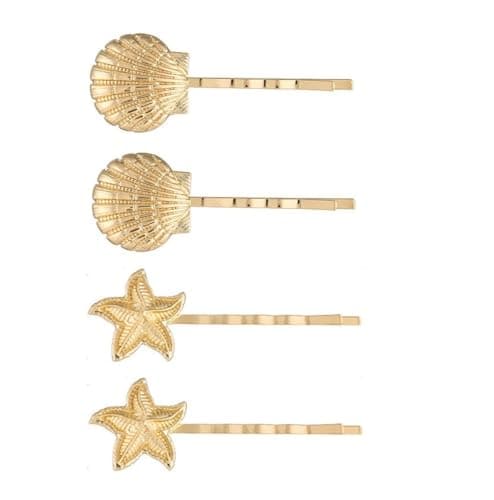 SICOPEE Starfish Bobby Pins Seashell Hair Pins for Women Girls 4 Pieces Small Gold Hair Clips Summer Beach Hair Accessories for Long Short Hair Barrettes Ocean Themd Hairpins