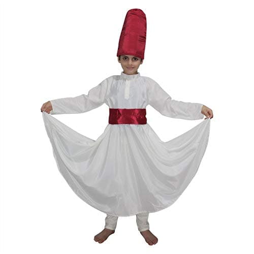 Kaku Fancy Dresses Indian Ethnic Sufi Gown Dance Costume - Cream, 5-6 Years, for Boys