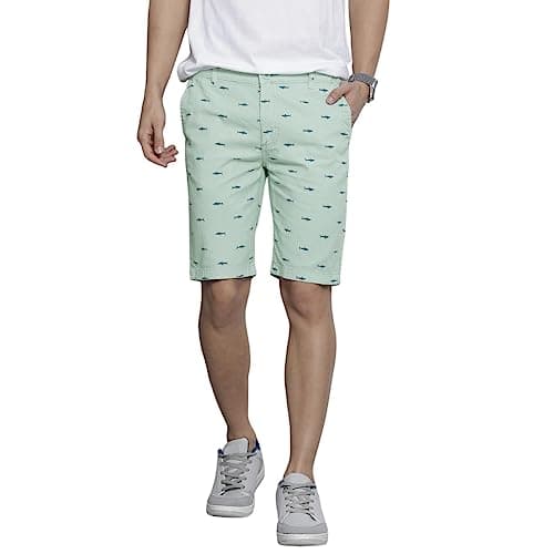 The Indian Garage Co Men Slim Fit Printed Mid-Rise Shorts Pastel Green