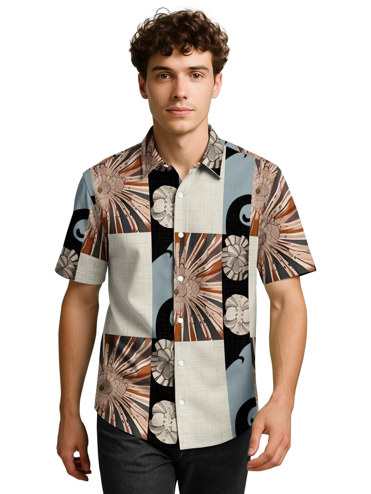 BULLMER Trendy Regular Fit Cotton Blend Printed Casual Half Sleeve Shirt for Men | Stylish Mens Casual Shirts | Shirts for Men_Orange_Small