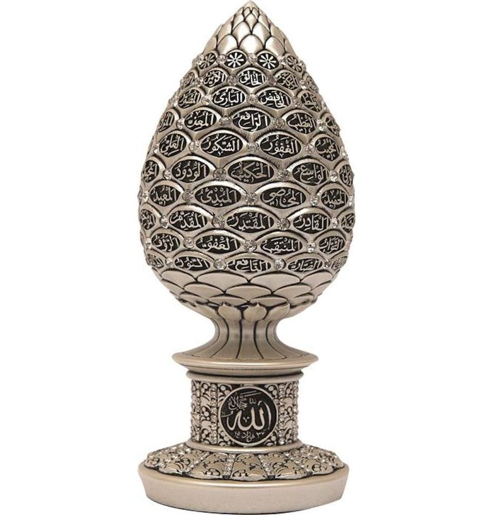 Gunes Table Decor Gold Egg Sculpture Figure Arabic 99 Names of Allah ESMA Asma al Husna Mother of Pearl 75in