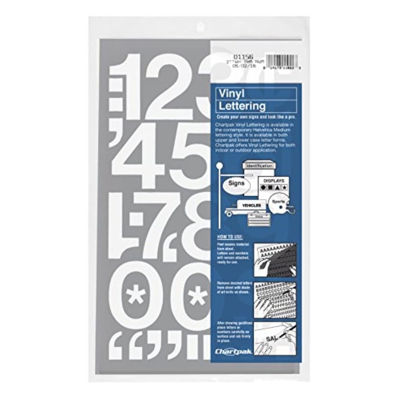 Chartpak SelfAdhesive Vinyl Numbers 2 Inches High White 12 Numbers per Pack 01156