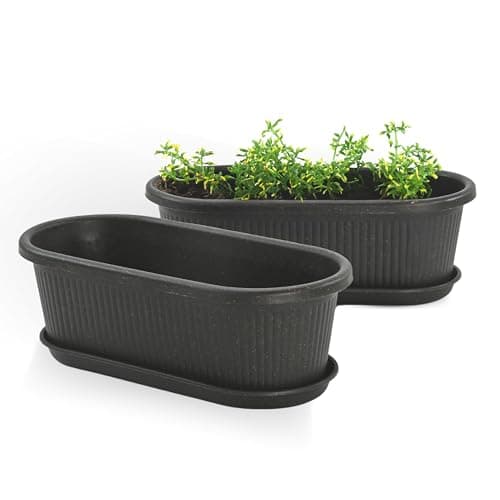 Eha Earth Friendly Regalia 19 Inch Pots and Planters Set of 2 | Bamboo Based, UV Protected | Planter for Indoor & Balcony Window Flower Pots | Charcoal