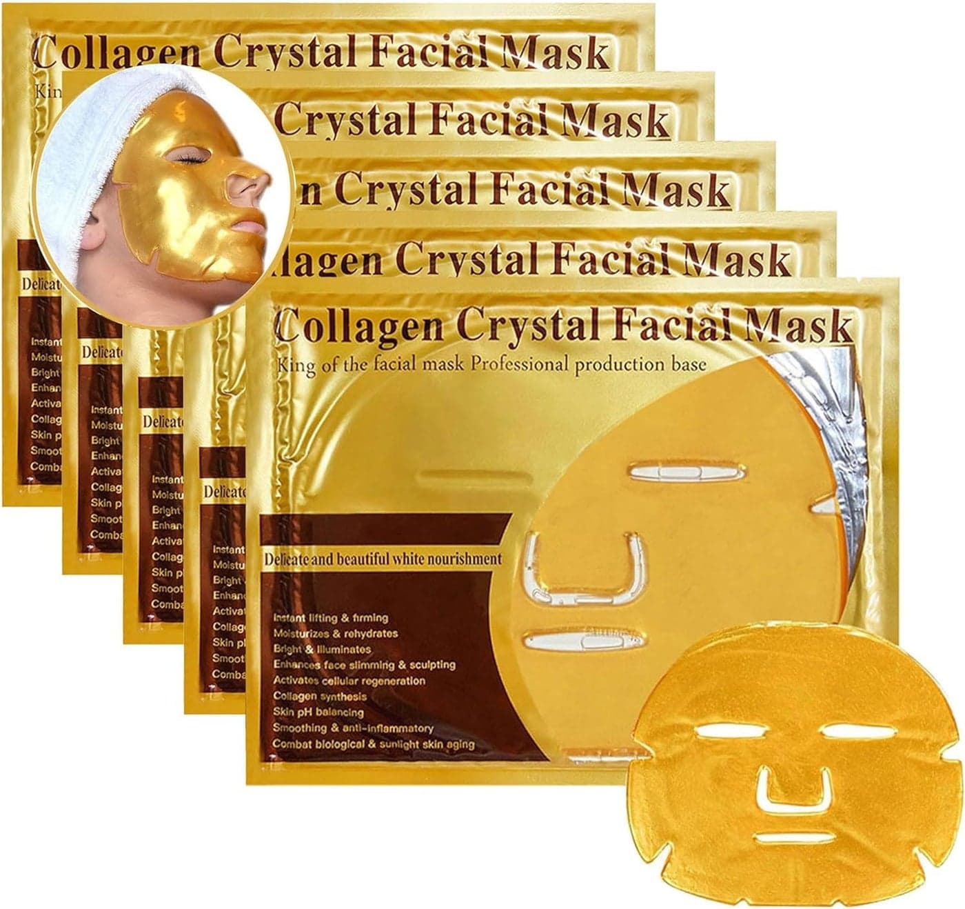 Suicune Gold Gel Collagen Crystal Facial Masks Moisturizing AntiAging Reduces Puffiness Wrinkles Deep Tissue Rejuvenation Skin Hydration5 Pcs