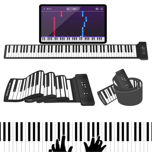 88Keys Roll Up Piano Keyboard, MARVTOWN Portable Foldable Hand Roll Keyboard Piano,108 Rhythms,128 Tones,Waterproof Silicone Folding Piano with MIDI&Speaker&Headphone jack For Beginners Travelling