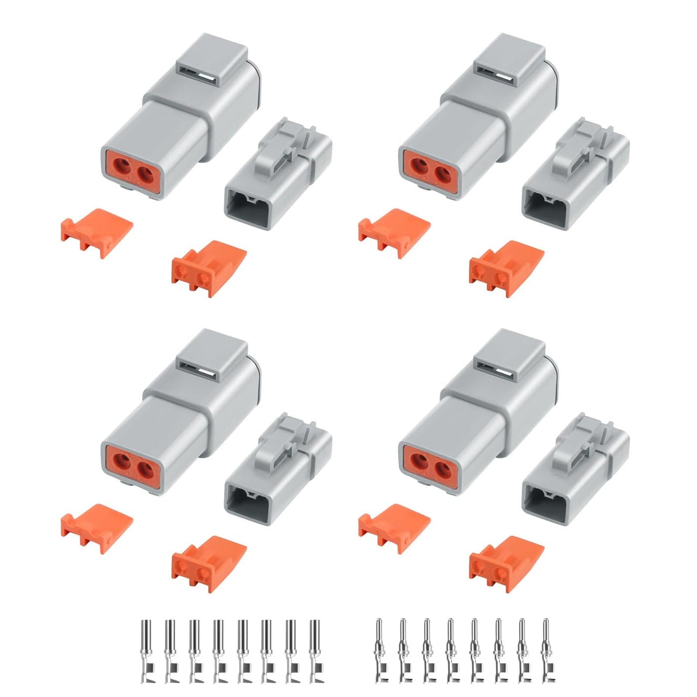 32 PCS Deutsch DTP Connector Kit 2 Pin Automotive Waterproof Connectors 4 sets with Size 12 Stamped Contacts Gauge 1412 AWG Wire Size25A