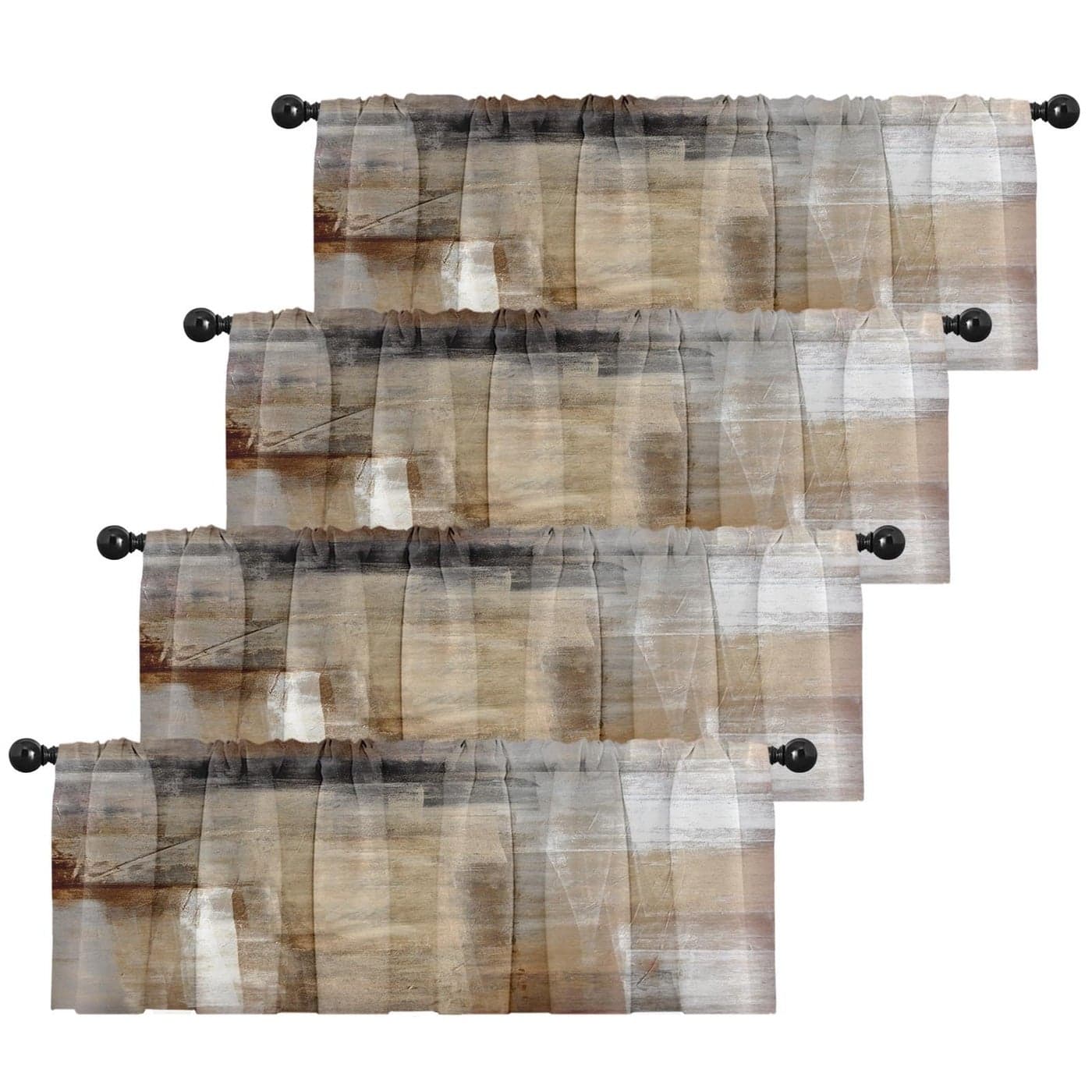 Emvency 4 Pack Valances Window Treatments Brown Abstract Modern Art Blackout Drapes Adjustable Curtain for Windows Living Room Kitchen Over Sink 18x52 Inch Rod Pocket Valances
