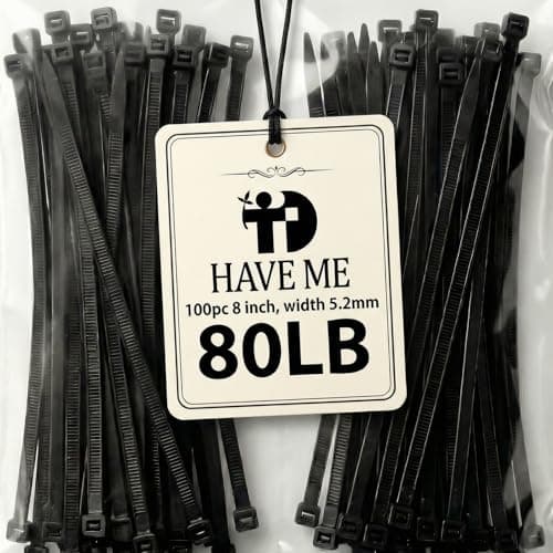 Zip Ties 8 inch, 100 Pack Heavy Duty Black Zip Ties with 80 lbs Tensile Strength, Self-Locking Nylon Cable Ties,Wire Ties for indoor and outdoor use.
