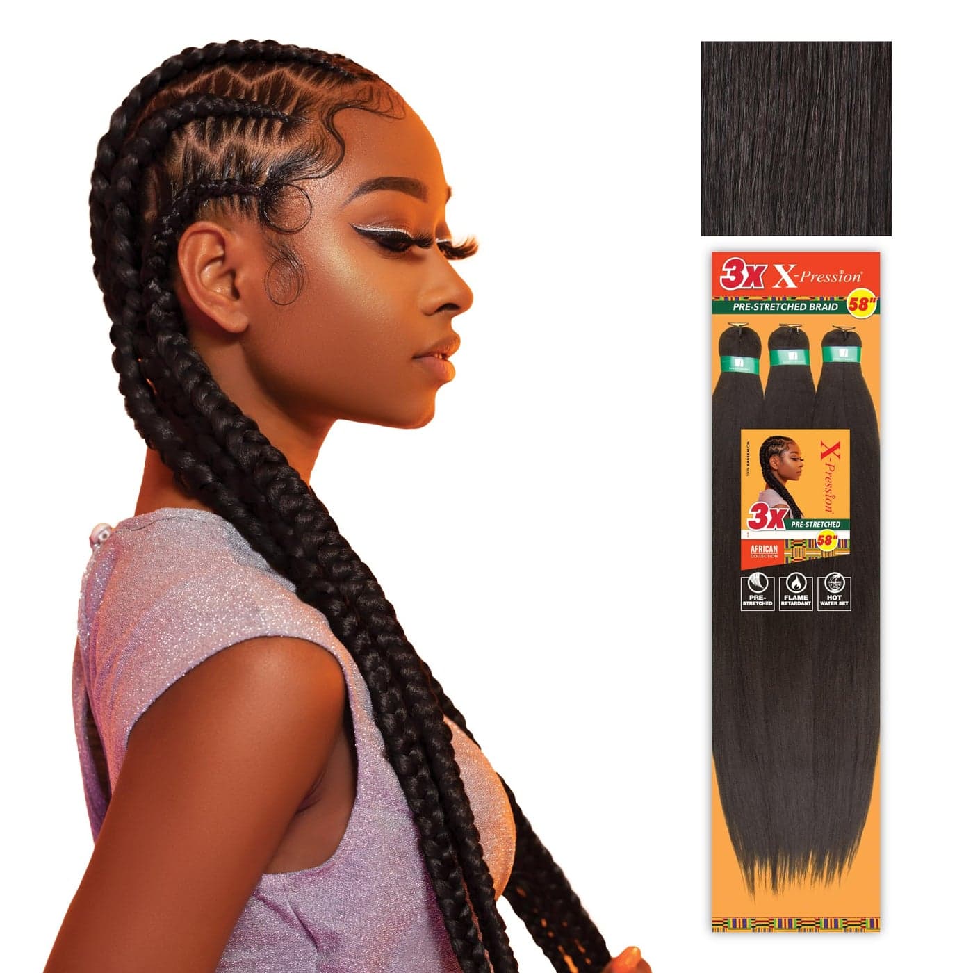 Sensationnel Xpression prestretched braiding hair 3x braid 58 inch all kanekalon flame retardant synthetic braid for box braids and twists 1 pack 2 DARKBROWN