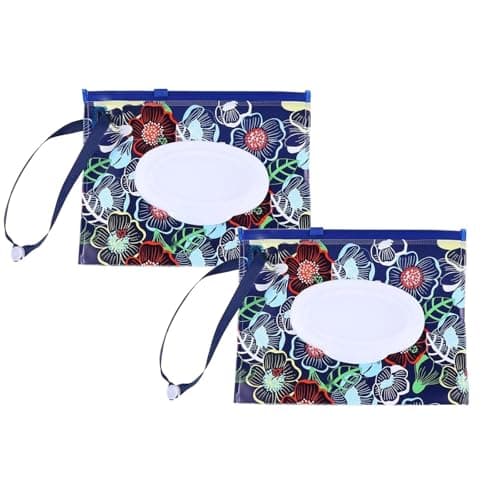 Tangseajiao 2 Pcs Protable Reusable Wipes Pouch Travel Wipes Case Baby Wipes Case With Zipper and Oval Opening