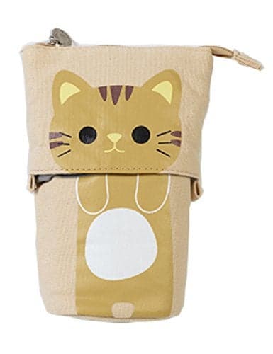 iSuperb Standing Pencil Pouch Pencil Case Cute Cat Telescopic with Zipper Canvas Kwaii Cartoon Pencil Bag Stationery Box for Kids Girls Boys School Supplies 7.5 x 4.9 x 3.0inch/4.1x 3.0inch