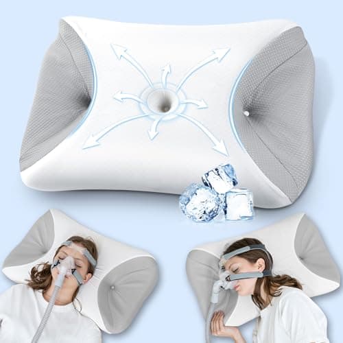 HOMCA CPAP Pillow for Side Sleeping Cervical Neck Pillow for All CPAP Masks Users to Reduce Air Leaks Masks Pressure Ergonomic Memory Foam Pillow Ideal for Side Back Sleeper