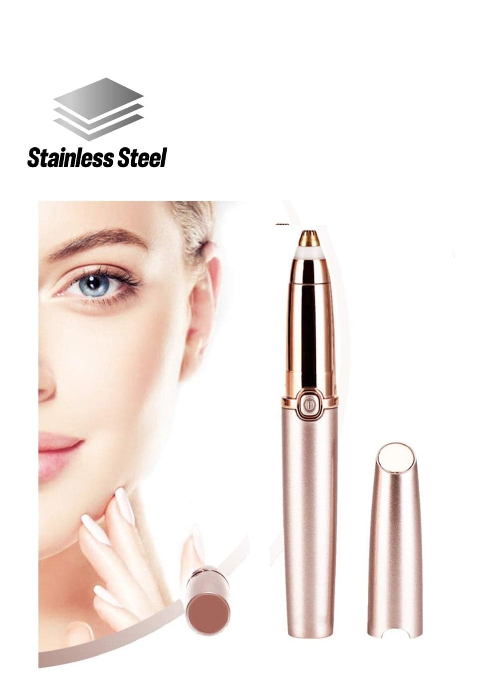 Eyebrow Hair Remover Painless-Precision Trimmer Brows Epilator Eye Brow Facial Face Razor for Lips Nose Removal with LED Light Women Men Rose Gold