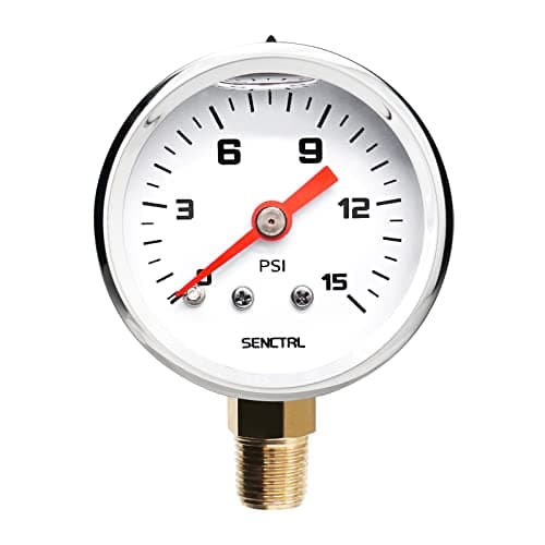 SENCTRL 015 Psi Fuel Pressure Gauge 112 Dial Size 18 NPT Lower Mount Silicone Oil Liquid Filled Stainless Steel Case Inline Low Pressure Gauge for Water Oil Air Pressure Test