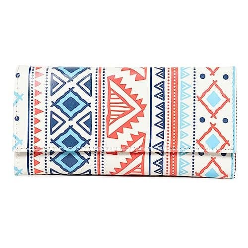 ShopMantra Faux Leather Womens Wallet for Woman | Ethnic Tribal Pattern | Stylish Long Clutch with Card Holder & Money Organizer, Multicolour