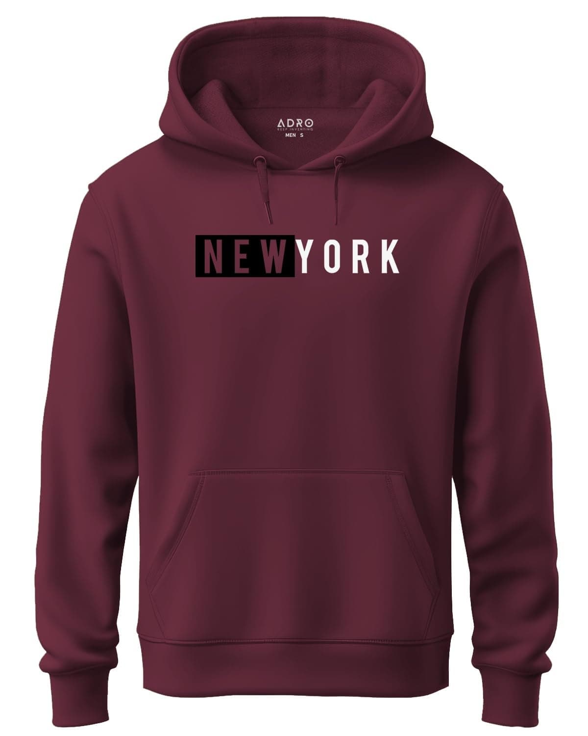 ADRO Men's Cotton Neck Hooded Sweatshirt (H20-M-NKY-MR_Maroon_L)