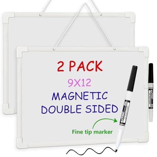 Small White Board 9X12, Small Dry Erase Board Magnetic with Marker, 2 Pack Whiteboard Dry Erase Double Sided MIni Whiteboard, Lapboard Ideal for Homeschool, Office, Classroom White Boards for Kids