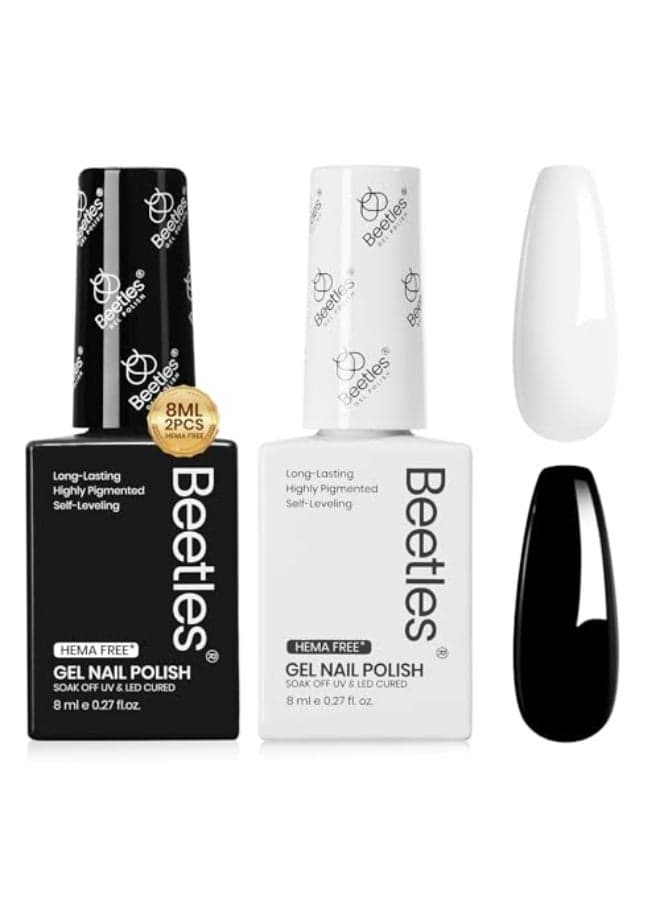 Beetles Black White Gel Polish Kit 2 Colors Hema Free Soak Off UV Gel Polish Set Same Color Same Bottle Design Manicure Salon DIY at Home for Women