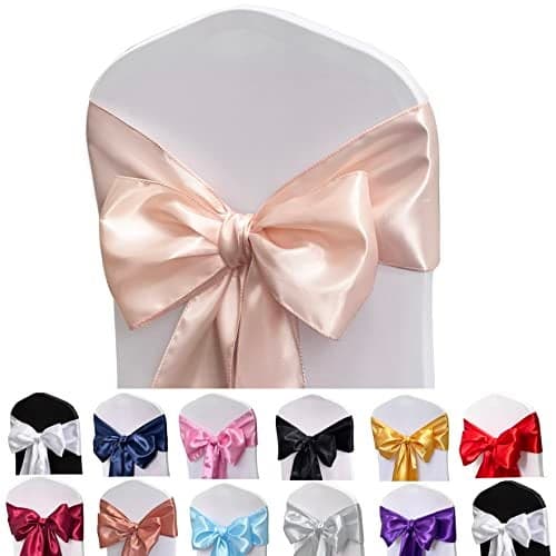 Maiangel Satin Chair Sashes Bows-50PCS Chair Ribbon Ties Back Sash for Wedding Party Events Banquet Chair Cover Decoration (Champagne)
