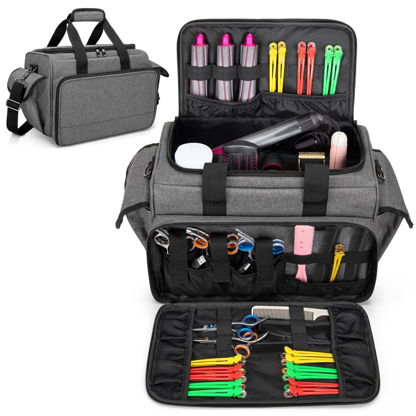 BAFASO Hairdresser Bag with Adjustable Dividers Tattoo Case Holds Tattoo Supplies Travel Barber Case Holds Various Hair Cutting Tools Bag Only Gray