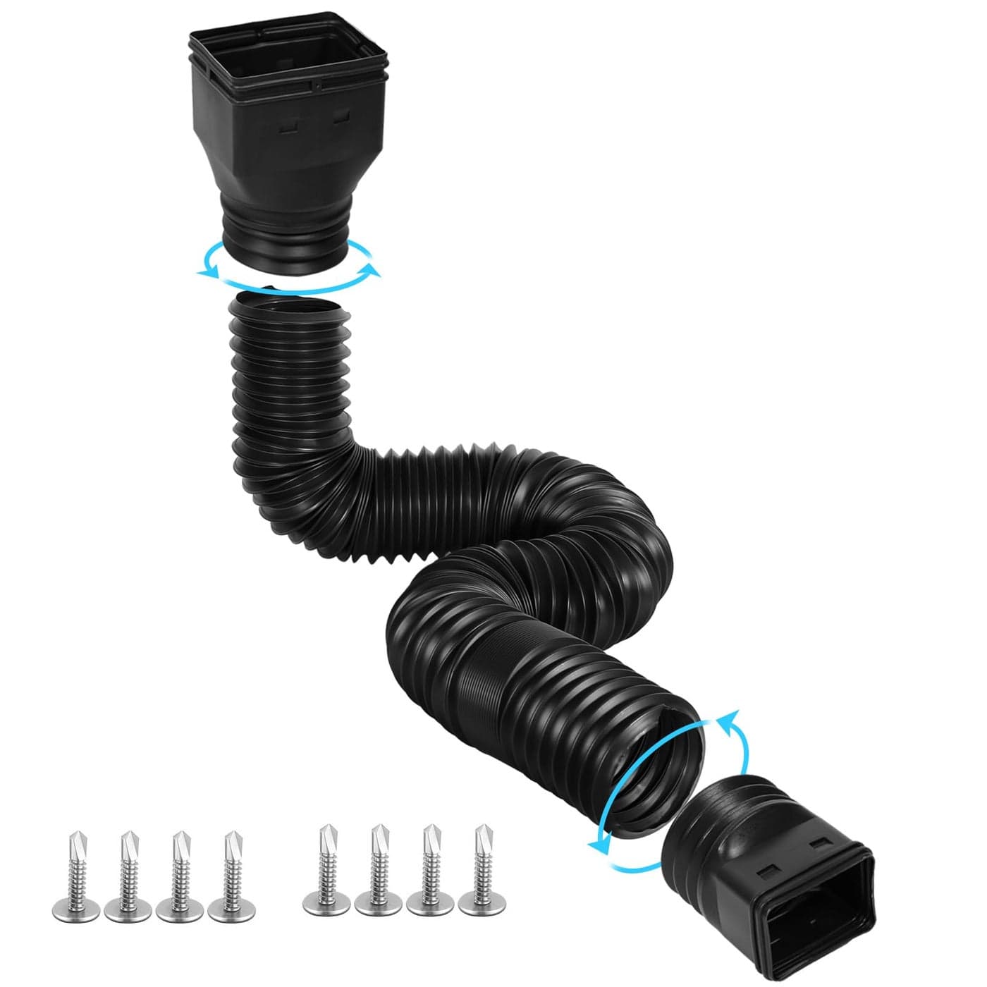 Gutterlix 1 Pack Flexible Gutter Downspout Extensions Extendable from 21 to 67 Downspout Extender Comes with Adapters Thickened Down spout Drain Extension for Rainwater DrainageBlack
