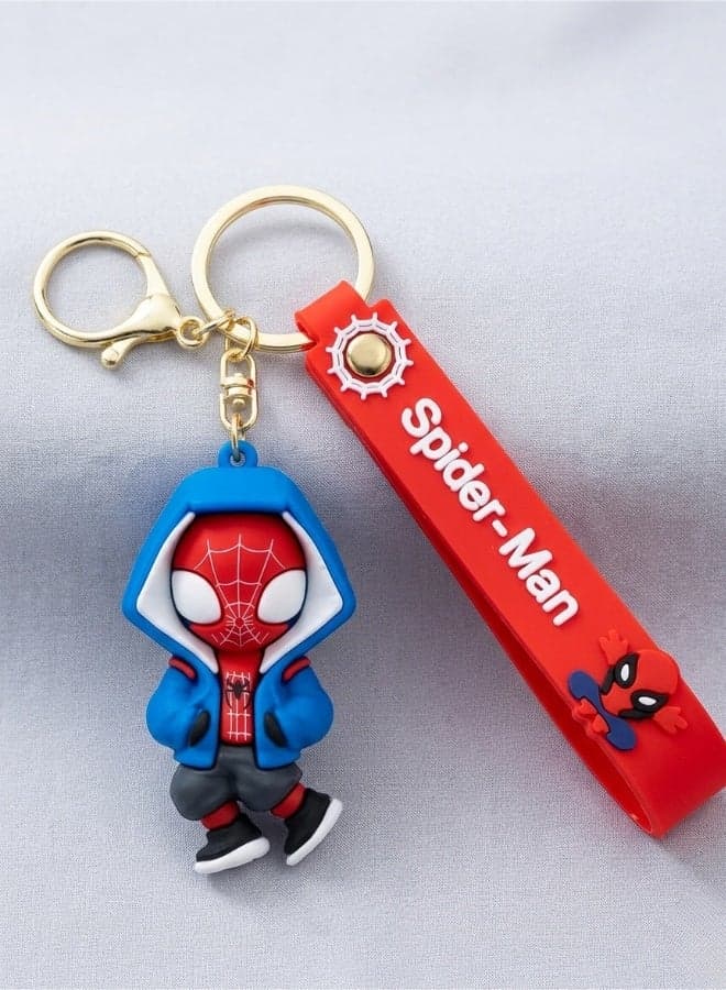 Superhero Spider-Man 3D Keychain with Bag Charm & Strap, Durable Key Ring, Backpack & Handbag Accessory, Gift for Kids and Spider-Man Fans