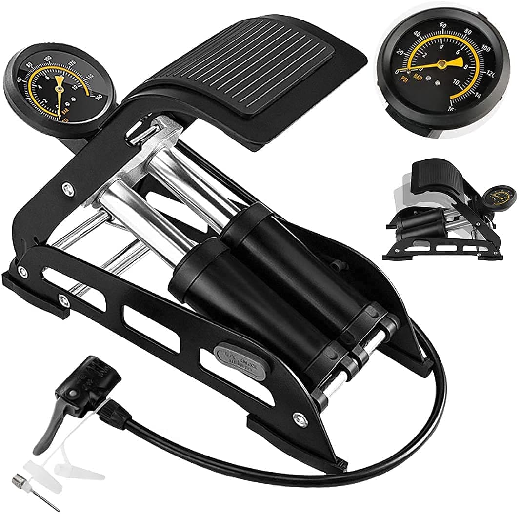 Kriq Double Cylinder Portable High Pressure Foot Air Pump Compressor for Car and Bike Air Pump for Motorbike, Cars, Bicycle for Football, Cycle Pumps for Bicycle, Car.