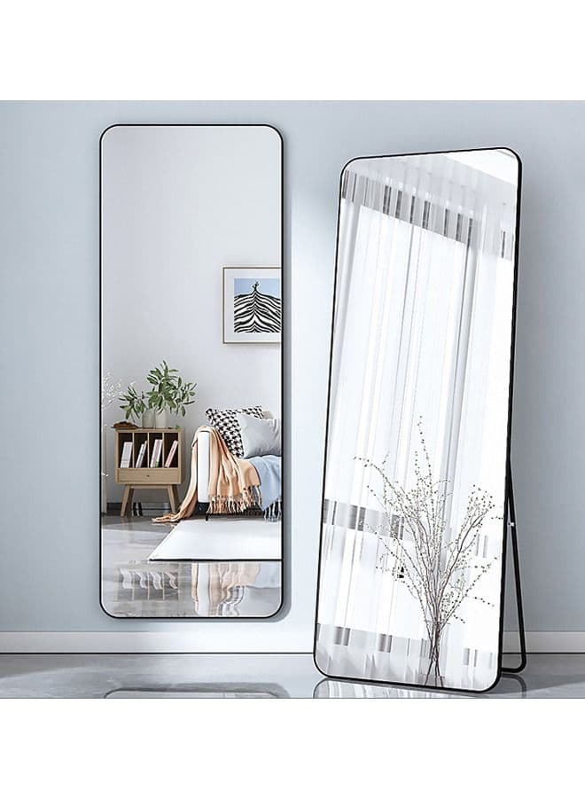Full Length Floor Mirror 160 x 50 cm, Wall Mounted Dressing Mirror with Stand, HD Shatterproof Full Body Mirror for Bedroom, Living Room, Entryway, Black