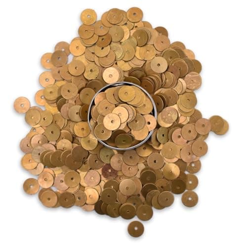 Embroiderymaterial Middle Hole Round Shape Brass Glossy Metal Sequins for Jewellery Making, Craft, Embroidery & DIY (8MM, Antique Gold, 100 Grams)