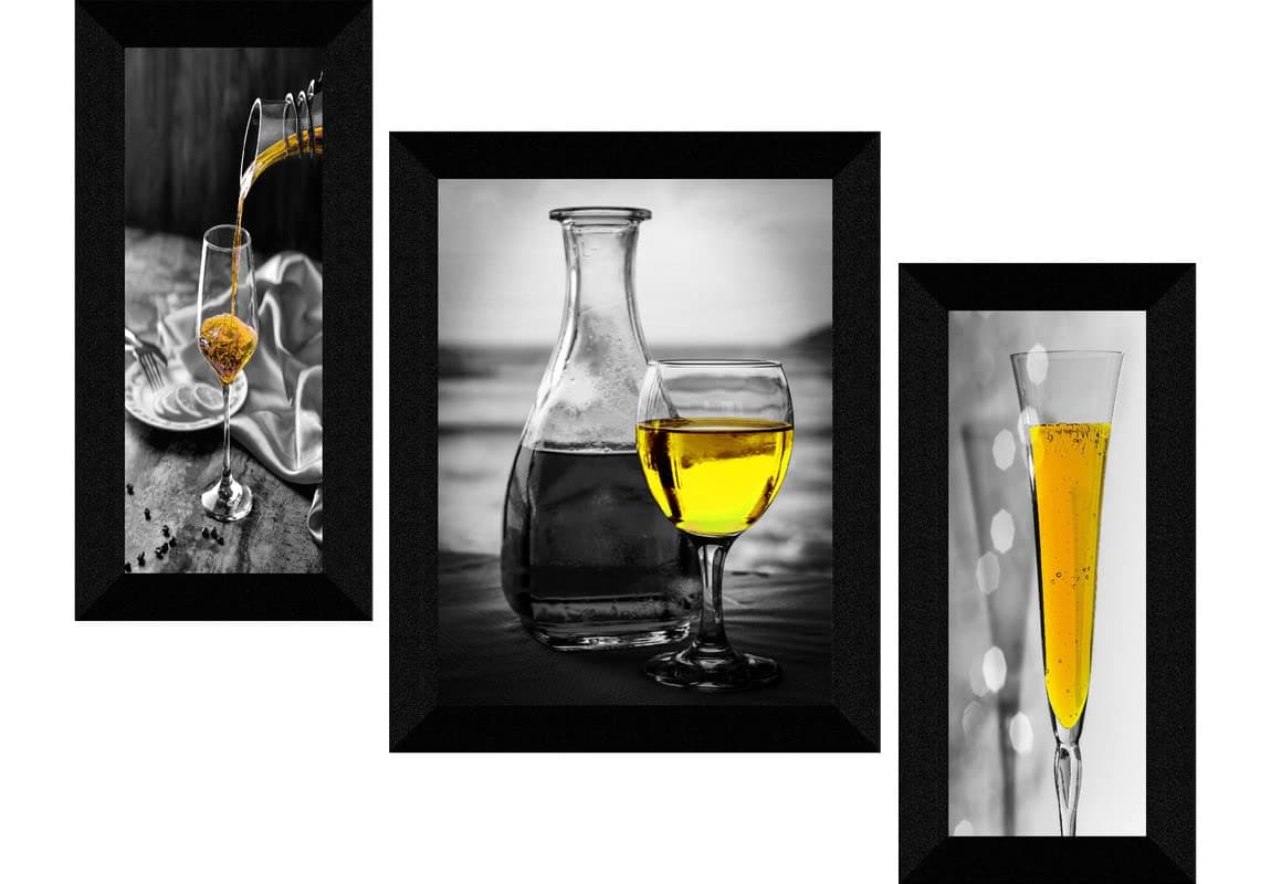 SAF paintings Set Of 3 Wine Glass Premium Black Frame Digital Reprint Painting SA-SANFS32718A