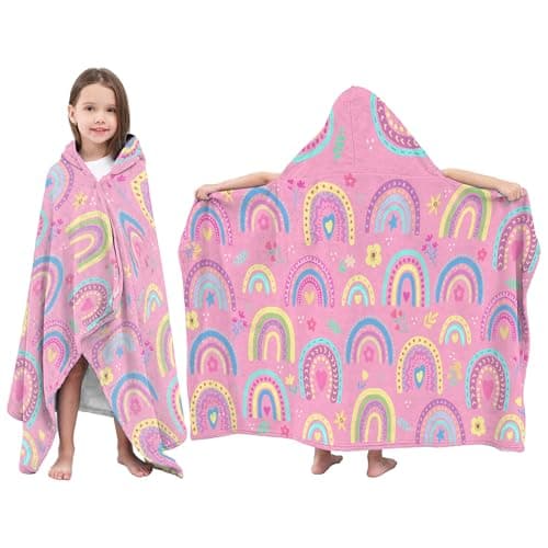 JOPJOLIW Rainbow Girls Hooded Bath Towel, Hooded Towel for Toddlers, Girls Beach Towel with Hood, 30"X50" Wearable Beach,Bathroom,Pool Swim Towels Absorbent