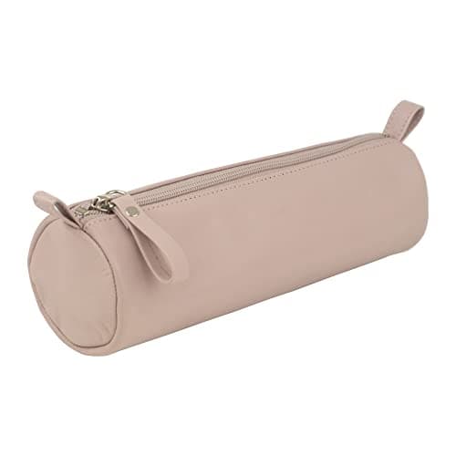Spillbox Leather Pencil Multipurpose Cylindrical Pouch Bag with Zipper (Beige) | Stylish Stationery Case for Office, School, Makeup & Travel | Unisex PU Leather Organizer